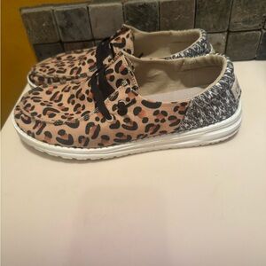 Hey Dude Brown and Tan Flats with Animal Print
